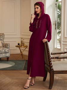 Abaya de Lujo Bordada a Mano con Cristales, Estilo Marroquí, Color Borgoña, <span class=keywords><strong>para</strong></span> Mujer Musulmana, Venta Caliente <span class=keywords><strong>para</strong></span> Venta Transfronteriza - Product Image 4