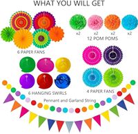 Éventails en papier multicolores vibrants à suspendre, tailles variées, pour décorations murales de fête, festivals, anniversaires, Noël, remises de diplômes