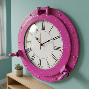 Horloge de hublot rose patinée, horloge murale vintage nautique, horloge décorative marine, horloge ronde maritime, décoration intérieure pour salon - Product Image 1