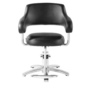   Sillón de Barbero Hidráulico para Salón de Belleza, Negro, de Cuero y Metal, con Base de Madera y Hierro - Product Image 5