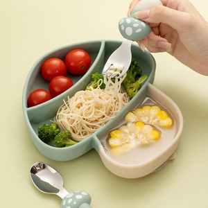Mignon Nouveau Design Intégré Bébé Cuillère Fourchette Vaisselle Ensembles Assiette <span class=keywords><strong>En</strong></span> Silicone De Qualité Alimentaire <span class=keywords><strong>Couverts</strong></span> <span class=keywords><strong>pour</strong></span> Enfants Sucker Type Champignon - Product Image 1