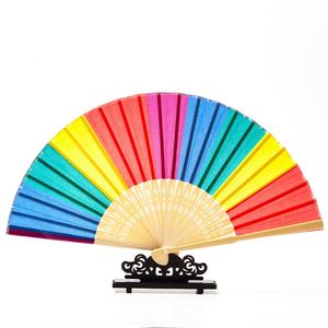Abanico Plegable de Bambú y Tela de Seda con Diseño de Arcoíris, Ideal para Bodas y Uso Doméstico - Product Image 3