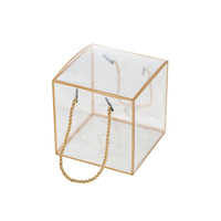 Fabricants chinois CSMD, prêts à expédier, boîtes en plastique transparentes avec poignée torsadée, garnitures brunes, en PET, 12x12x12 cm, vente en gros