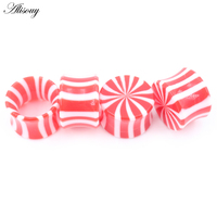 2 Paires de Tunnels d'Oreille Évasés en Acrylique, Rayures Rouges et Blanches, Solides et Creux, Dilatateurs, Écarteurs, Bijoux de Piercing Corporel