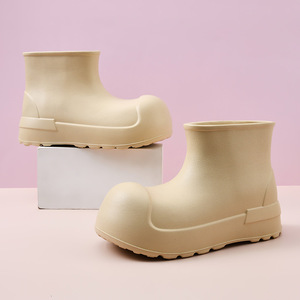 Women's Rain Boots Low-Cut Thick Sole Mid-Heel Waterproof <b>EVA</b> Beige All-Season Solid Color - Product Image 1