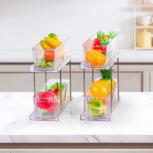 2 Tier <b>Clear</b> Plastic Storage Organizer with Handles Eco-Friendly Durable Stackable Countertop Rack for Bathroom Food Kitchen - Product Image 1