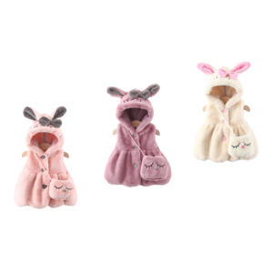 Manteau d'hiver long décontracté sans manches imprimé en polaire doux avec capuche en fourrure pour bébés filles - Product Image 1