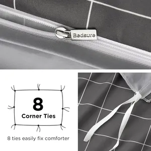 Bedsure đôi kích thước kẻ sọc Duvet cover <span class=keywords><strong>Set</strong></span> tối màu xám lưới bộ đồ giường cho trẻ em với dây kéo đóng cửa - Product Image 6