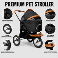 Poussette pliable 3 roues en alliage d'aluminium et tissu Oxford pour animaux de compagnie T10, roues de 12 pouces, poussette pour chien et chat, roues arrière anti-crevaison à dégagement rapide