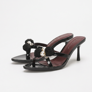 4302A-57 Nouvelles Chaussures <span class=keywords><strong>Femme</strong></span> Personnalisées Bout Ouvert Fleur Perle Talons Aiguilles Fins Escarpins Sandales Chaussons pour Dames - Product Image 4