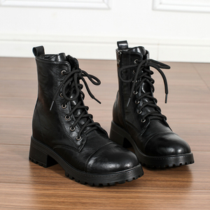 סיטונאי נשים במידות גדולות חדש סִגְנוֹן רוכסן צדדי עקב עבה 5-8cm PU עליון נוחים קצרים נוחים מגפי קרסול קצרים מגפיים חשופים עם שרוכים - Product Image 5