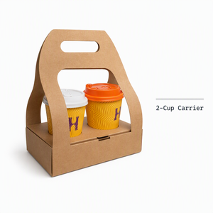 WELCOTECH Portabicchieri in Carta Kraft Usa e Getta con Manico, Ecologico, Riciclabile, Confezione Piatta per <span class=keywords><strong>2</strong></span> Bicchieri, Logo Personalizzabile - Product Image 4