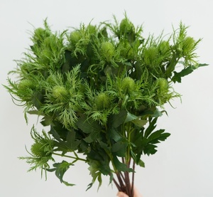New Design 3 Heads Artificial Real Touch <b>Plastic</b> Green Eryngo Flowers Tropical <b>Plant</b> for Wedding Decoration Centerpiece - Product Image 1