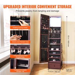 DB Wholesale Brown <b>Jewelry</b> <b>Cabinet</b> with 360° Swivel Standing <b>Mirror</b> and Storage Organizer - Product Image 4