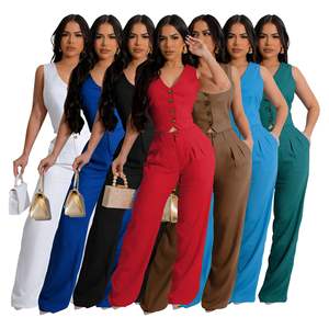 AL265 Setelan Linen Wanita Musim Panas 2026 dengan Celana Jas Dua Potong Kasual Polos untuk Kantor, Pakaian Kerja Wanita 2 Potong - Product Image 1