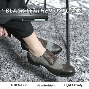 Chaussures décontractées pour hommes, mocassins, oxfords, en cuir noir, bout pointu, plates, légères, antidérapantes, printemps, été, automne - Product Image 2