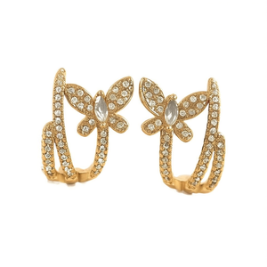 Orecchini a cerchio a forma di farfalla placcati in oro bianco con intarsi di cristalli per donna, gioielli in lega di zinco da indossare tutti i giorni - Product Image 1