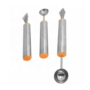 مجموعة مكونة من 3 قطع من المكونات الكريمة UJ-KT421 مصنوعة من الفولاذ المقاوم للصدأ لتعبئة الفواكه والسكين لتقطيع البطيخ أكسسوارات للمطبخ