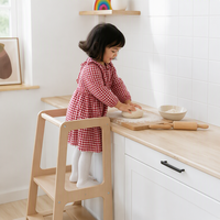 Tour d'apprentissage en bois pour tout-petits, escabeau de cuisine pliable, tour d'aide Montessori avec garde-corps de sécurité pour enfants