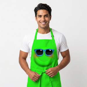 Tablier en jean sublimé personnalisé avec logo, bretelles croisées et sangle de cou réglable, lavable, design couleur vive, tabliers de sublimation - Product Image 1