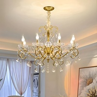 Lámpara Colgante de Cristal E12 con Acabado Dorado, Marco de Hierro, LED Regulable, para Sala de Estar, Comedor, Estilo Retro Americano Francés