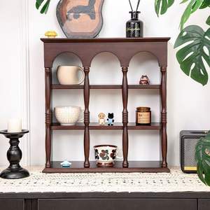 Support à tasses vintage en bois massif, style campagne française, type sur pied, pour présentation de vaisselle dans le salon - Product Image 2