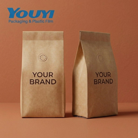 Sacs à café en papier kraft de qualité alimentaire avec valve et fermeture éclair, couleur personnalisée, emballage avec soufflet de fond