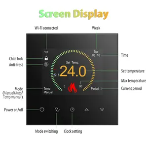 2.8 นิ้วหน้าจอสีอัจฉริยะแบบเต็มหน้าจอสัมผัส WiFi เทอร์โมจอแสดงผล LCD หน้าจอสัมผัสสัปดาห์เทอร์โมที่ตั้งโปรแกรมได้