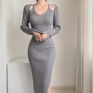 Autumn and <strong>Winter</strong> Wholesale Knit <strong>Dress</strong> Bodycon Wrapped Hip Sexy Long Sleeve Sweater Clothing <strong>Dress</strong> for Women - Product Image 6