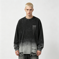 Sweat-shirt à manches longues Kornit DTG avec motif graphique petit sur la poitrine, imprimé lettres DRIP GRAY sur le bas du bas du vêtement, bords bruts multiples