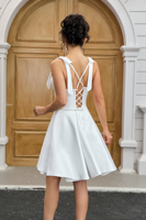 Gaun Pengantin Satin Model Ball Gown Putih dengan Ruched Bust Corset, Gaun Pengantin Custom, Satin Ivory untuk Pengantin