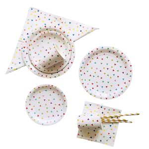 Werbeaktion: Winziges Dreieck-Design, Allover-Siebdruck, Einweg-Weißes Thanksgiving-Geschirr-Set, Pappteller, Becher, Servietten - Product Image 2