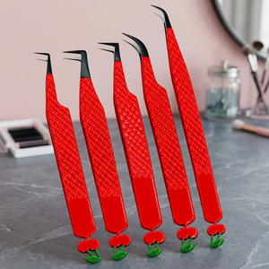 Pinzas de Precisión para Pestañas, Acero Inoxidable, Mango Rojo, Punta Suave, Ángulo de 45 Grados, para Extensión de Pestañas - Product Image 2