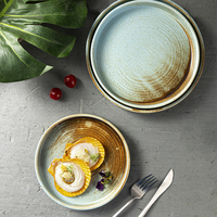 Ensemble de vaisselle en céramique de luxe, assiettes plates rondes en céramique durables pour restaurants et hôtels, style rustique