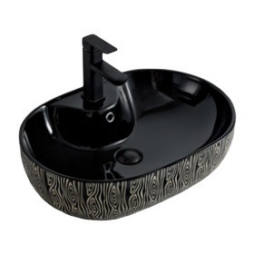 Lavabo Ovalado de Cerámica Negro Brillante Ouni de 60x42cm, Lavabo Artístico de un Solo Orificio para Baño - Product Image 5