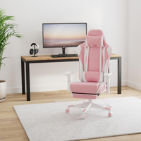 Chaise de jeu PC ergonomique pivotante rose premium avec repose-pieds rétractable et hauteur réglable pour chambre de filles