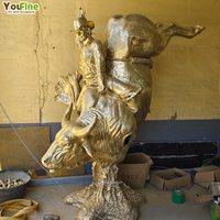 YouFine Escultura Realista de Bronce Hecha a Mano de Vaquero Montando a un Toro, Arte del Rodeo Occidental para Decoración de Ranchos y Exteriores