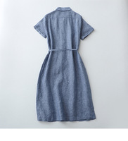 2023 femmes robe logo personnalisé haute qualité vêtements femmes col rond lin plaine cordon taille lâche robes décontractées