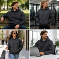Sweat-shirt à capuche unisexe noir surdimensionné en polaire 400 GSM, coton épais, style streetwear, brodé pour homme