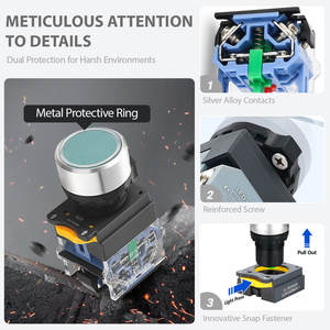 YJ139-LA38ปุ่มกดพลาสติก IP67 22มม. ไม่มีไฟ <span class=keywords><strong>LED</strong></span> กันน้ำ10A 1NO1NC CE CCC แบบปุ่มกดบริษัทออกแบบ - Product Image 3
