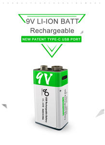 Smartoools נטענת <span class=keywords><strong>9V</strong></span> סוג C USB ליתיום יון 650mah 6f22 ליתיום סוללה ללא אבץ פחמן סוללה עבור עשן גלאי - Product Image 3