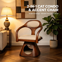Lit pour chat en bois massif moderne et luxueux, chaise pivotante à 360°, maison pour chat, cachette, coussin en lin amovible, meubles pour animaux de compagnie, chiens