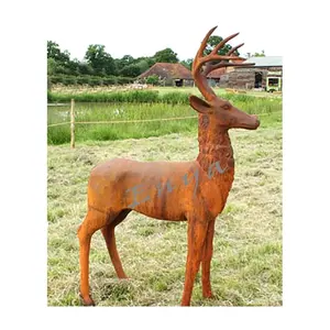 Estatua decorativa de Metal para exteriores, escultura de ciervo de pie de Animal de tamaño real para jardín, grande