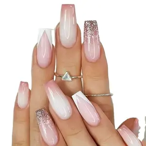 Новые балерины градиентные розовые блестящие накладные ногти западные индивидуальные художественные наборы пальцев Длинный гроб искусственный пресс для ногтей