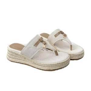 <span class=keywords><strong>Tongs</strong></span> pour femmes de style Grape Mom, avec talon compensé de 6 cm, style vacances, boucle à pompon, en paille tressée, rehaussantes - Product Image 5