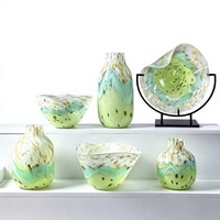 Vase en verre coloré artistique et ensemble de bols à fruits, motif spirale vert dégradé, soufflé à la main, ornement décoratif pour la maison et l'hôtel