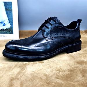 Chaussures habillées pour hommes en cuir véritable faites à la main, respirantes, à bout carré, à lacets, antidérapantes, légères, décontractées et luxueuses - Product Image 2