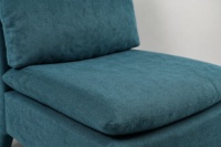 Fauteuil d'appoint modulaire sans accoudoirs en lin bleu sarcelle avec coussins d'assise et de dossier épais détachables, pieds en bois intégrés, combinaison modulaire pour salon