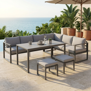 ชุดโซฟาสนามรูปตัวแอล <span class=keywords><strong>5</strong></span> ชิ้น รุ่นโมเดิร์น โครงเหล็กเคลือบสีฝุ่น เบาะหนา 10 ซม. เฟอร์นิเจอร์สวนแบบแยกส่วน - Product Image 3