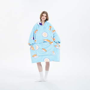 Bán buôn cổ điển màu xanh suhsi thiết kế mềm Fluffy Sherpa quá khổ mặc áo trùm đầu chăn cho trẻ em người lớn - Product Image 3